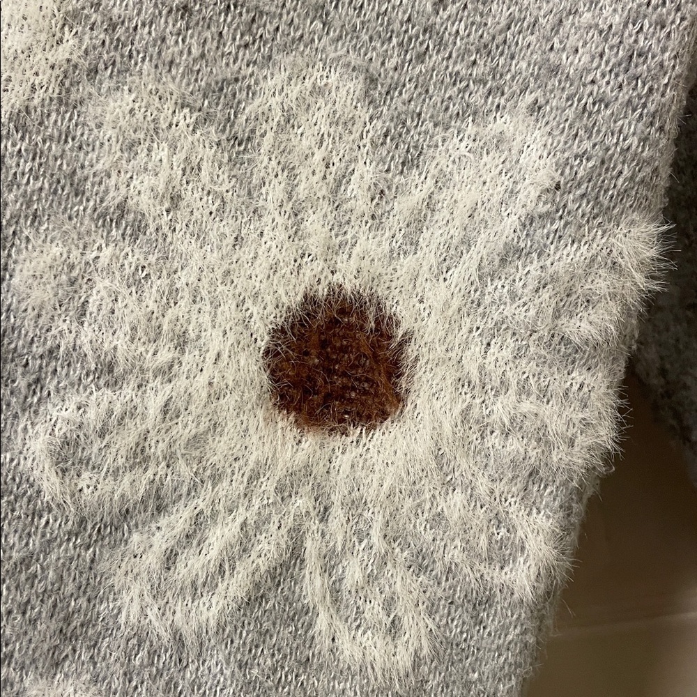 Grey | Knit | Daisy | Scalloped | V Neck | Long Sleeve | Sweater | Size S - Picture 5 of 15